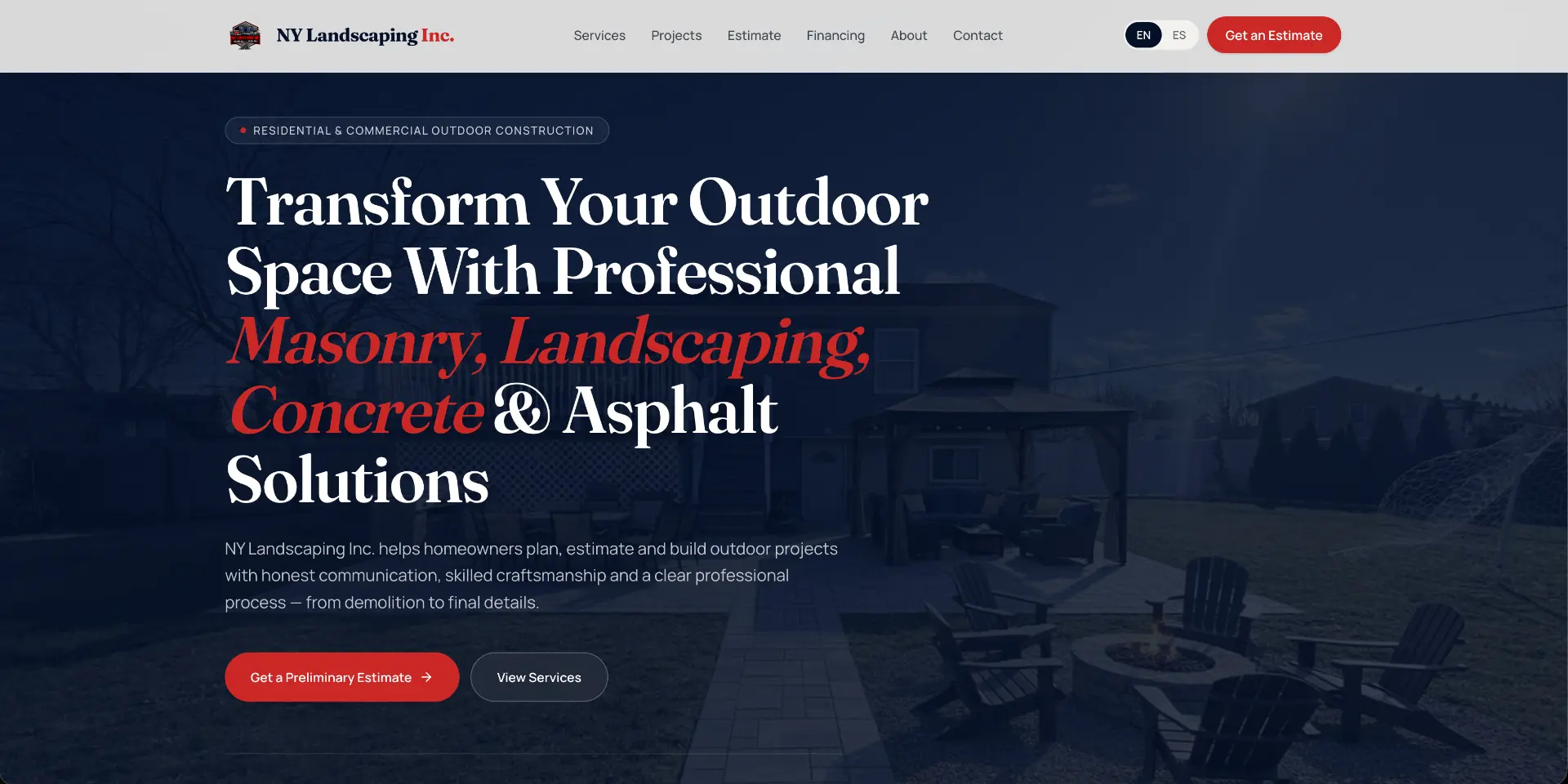 Sitio web de NY Landscaping Inc. creado por Carlos Hernández