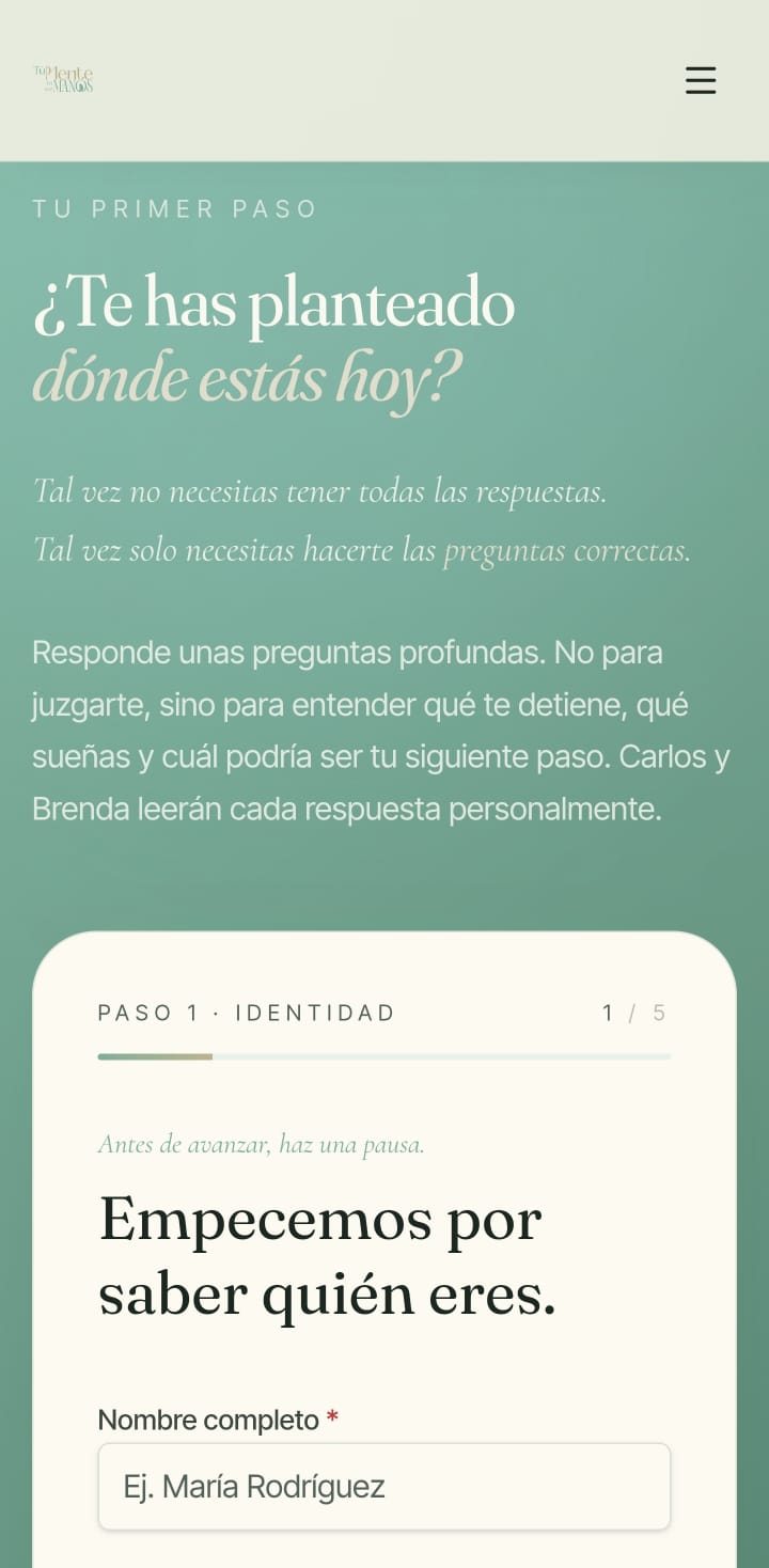 Formulario de reflexión del sitio Tu Mente en Sus Manos